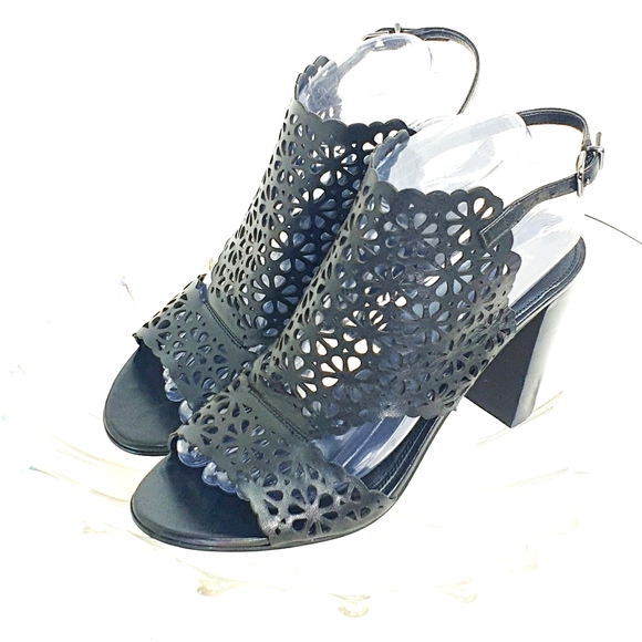 Via Spiga Garnet Laser-Cut Floral adjustable Ankle Strap open toe heel sandals - Picture 3 of 11